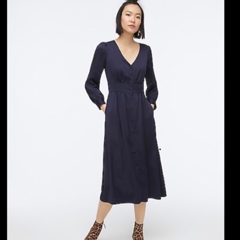 J. Crew Button Down Midi Dress 6 Navy
